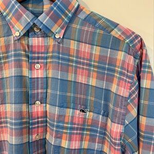 Vineyard Vines Men's Classic Fit Tucker Shirt- Blue and Pink Plaid